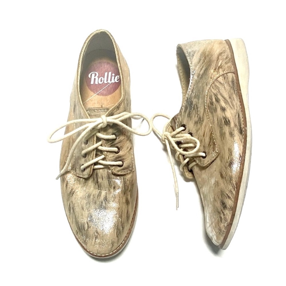 LAST CHANCE! Rollie Derby Metallic Gold Leather Lace Up Loafers 6